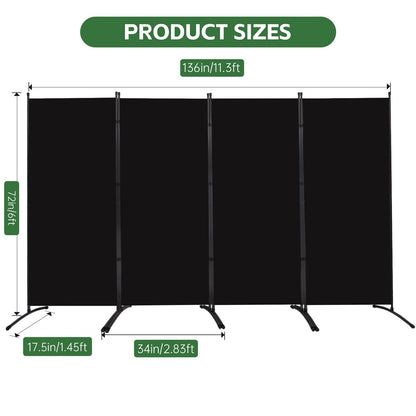 YASRKML Room Divider Folding Privacy Screens, Portable Room Divider Panel 4 Panel Partition Room Dividers Screen, Freestanding Room Partitions and Dividers Fabric Dividers for Room Separation, Black
