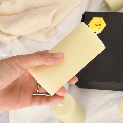 Natural Beeswax Pillar Candle 2x4 inch in Bulk, Smokeless and Long Lasting (22-27 Hours) Pure Beeswax Candle, Natural Unscented, 6 Pack - Off White