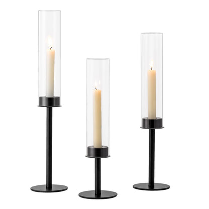 Hewory Black Candlestick Holders Hurricane Candle Holder, 3Pcs Candle Stick Candle Holder Candelabra, Taper Candle Holders with Glass Candle Cover for Wedding Table Centerpiece Christmas Decor