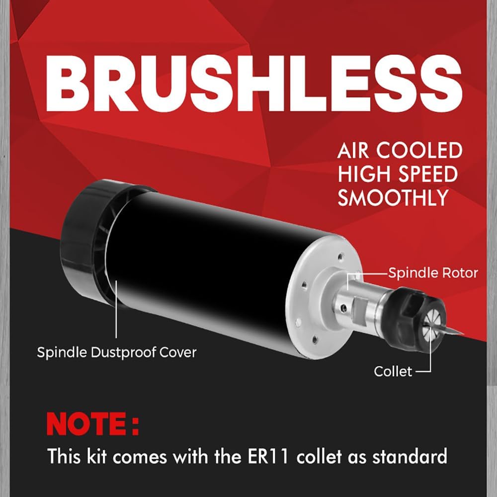 500W CNC Spindle Motor Kit, 48VDC, 12000RPM, 0.01-0.03mm Runout, Air Cooled, Wide Voltage 110-220V, with Control Box & Bracket, Compatible with TTC3018 Pro/CNC400, for Wood Acrylic PCB Carving