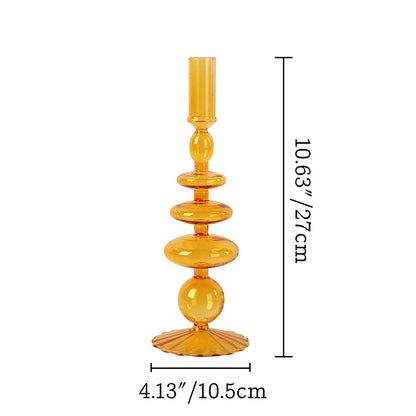 LKXHarleya Glass Candlesticks Holders, Retro Glass Candle Holder for Taper Candle Table Centerpiece Wedding Party Home Decoration, Orange