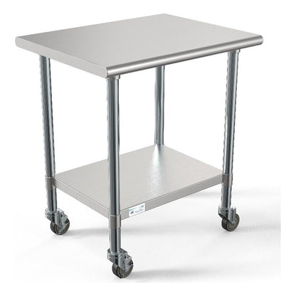 KoolMore Commercial 24x30'' Stainless Steel Work Table with Wheels for Restaurant or Home Use, Under Storage Shelf Food, Tools, Equipment, & Hardware, Heavy Duty Metal Workspace (CT2430-18C), Silver