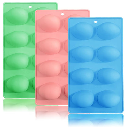3 Pack 3D Easter Egg Silicone Molds, 8 Cavity Egg Shape Non-stick Baking Molds Tray DIY Baking Tool for Easter Chocolate Cake Dessert Muffin Mousse Pastry Handmade Soap Crayons