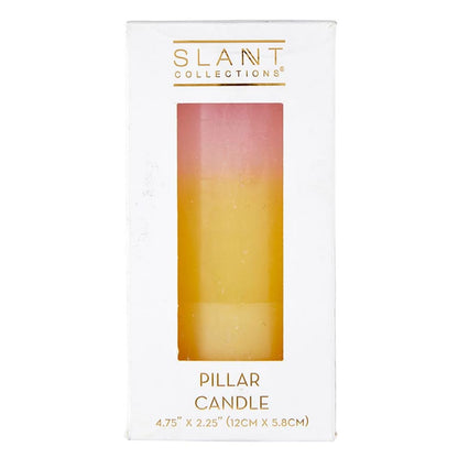 Slant Collections Tri-Colored Unscented Pillar Candle, 4.75-Inch, Pink/Yellow/White