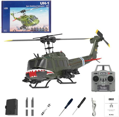 1/48 RC Helicopter for Adults RC ERA C032 UH-1 Huey 2.4G 6CH Gyro Stabilized Remote Control Aircraft with Altitude Hold &amp Optical Flow One-Key Takeoff/Landing