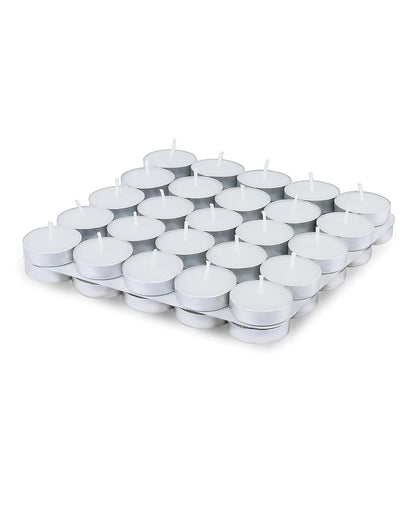 Wax Unscented Tealight Candles Pack of 100 for Diwali Decoration | Long Burning | Smokeless | Candles for Home Decor, Offices, Dining & Special Occasions (Pack of 100 White)