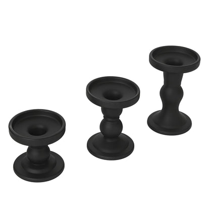 DreamsEden 3-Piece Matte Black Glass Candle Holders Set - Modern Opaque Candle Sticks for Taper, Pillar, Tea Light Candles, Sleek Table Centerpiece Decor for Wedding, Dining Room, Party