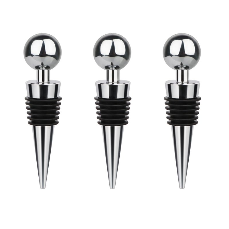 3 Pcs Wine Stopper Bottle Stopper Wine Saver, Yimerlen Silicone Vacuum Wine Bottle Corks, Reusable Wine Stopper Used for Bar, Holiday Party Keep Wine Fresh Suitable for Standard Bottle (Silver)