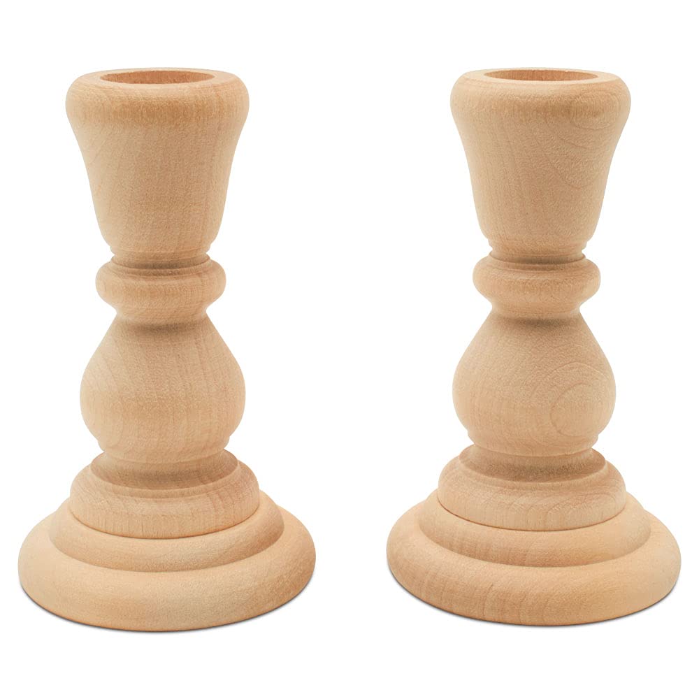Mini Wood Candle Holders, 4 Inch Wooden Candlestick Holders with 7/8 Inch Hole, Set of 12 Unfinished Wooden Candle Holders, Farmhouse Rustic Candle Holder for Crafts, Decorating and Painting