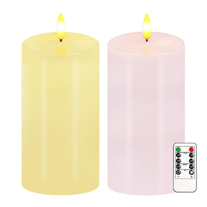 Pastel Flameless Candles, Set of 2 6"x3" Flickering Spring LED Candles with Remote & Timer, Dimmable Real Wax Easter Pillar Candles Battery Operated, Electric Candles for Home Spring Easter Decor