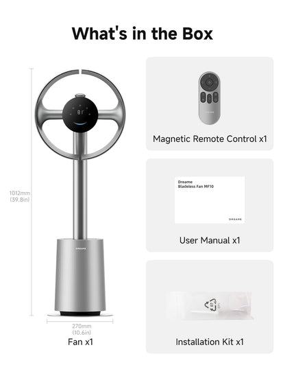 DREAME Bladeless Tower Fan for Bedroom, Smart Standing Fan with 270° Spatial Airflow for Whole-Room Circulation, 59ft/s High Velocity, 10 Speeds 3 Modes, Temperature-Adaptive Airflow, MF10-Silver