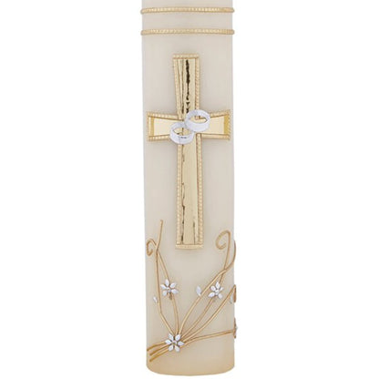 Needzo Wedding Unity Candle Set for Ceremonies, Gold Tone and Silver Toned Ornate Centerpiece Candles, 3 Pieces Included