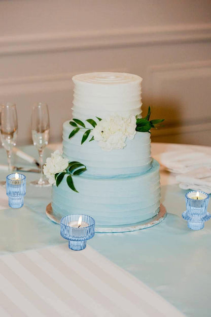 Vixdonos Glass Candlestick Holders Tealight Candle Holders for Table Centerpieces, Wedding Decor and Dinner Party (3 Pcs, Light Blue)