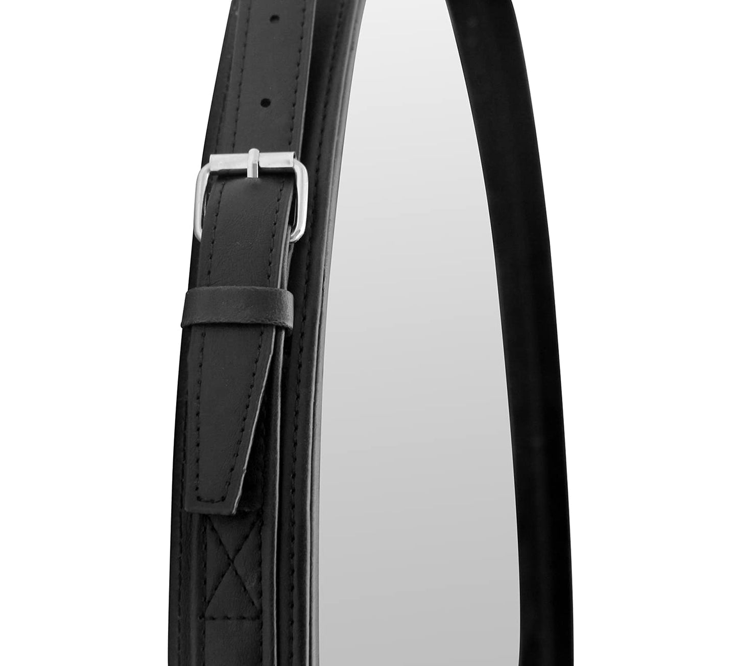 HofferRuffer Round Wall Mirror Decorative Mirror, Hanging Mirror with Hanging Strap Silver Hardware Hooker/Hanger (Brown, 23.6'')