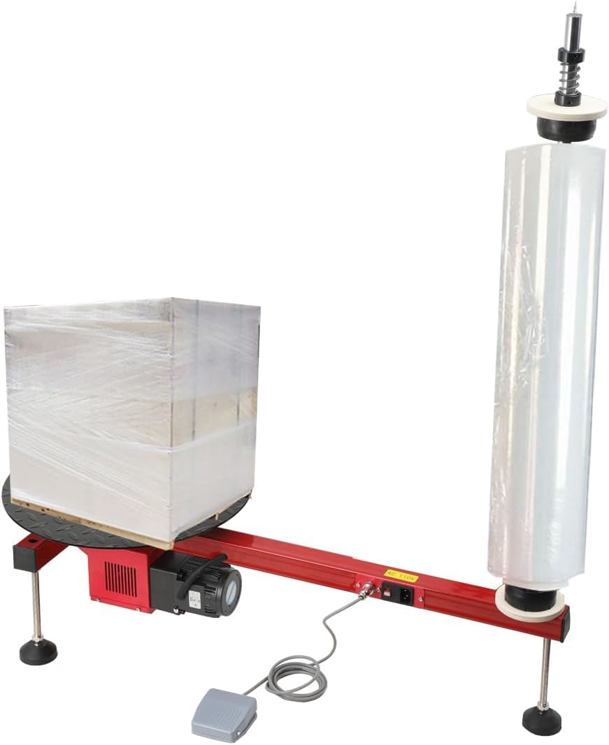 Electric/Manual Stretch Film Wrapping Bench Heavy Duty Film Dispenser Wrap Machine Pallet Wrap Stretch Film Shrink Wrap Handle Movers Wrap Handle for 12-28in Film, 110V