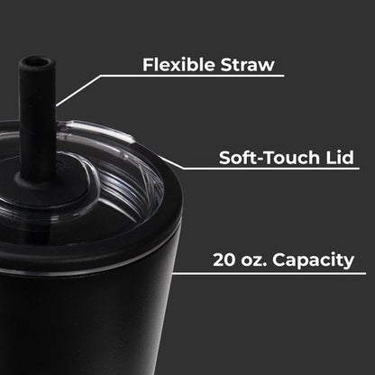HydroJug Everyday Tumbler 20 oz – Ceramic-Lined Insulated Tumbler with Straw and Soft-Touch Lid, Cup Holder Friendly, Double-Wall Vacuum Insulation, Reusable Travel Cup – Black