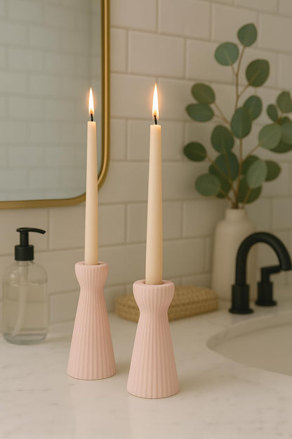 SCBLOOM Taper Candle Holders for Candlesticks Ceramic Candle Stick Candle Holder- Set of 2 Decorative Candle Stand for Wedding Decor,Dinner Party and Table Centerpieces,Housewarming Gift Pink