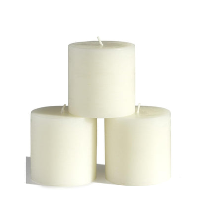 CANDWAX 3x3 Pillar Candles Set of 3 - Rustic Unscented No Drip Ivory Candles for Home Decor, Weddings, Centerpieces