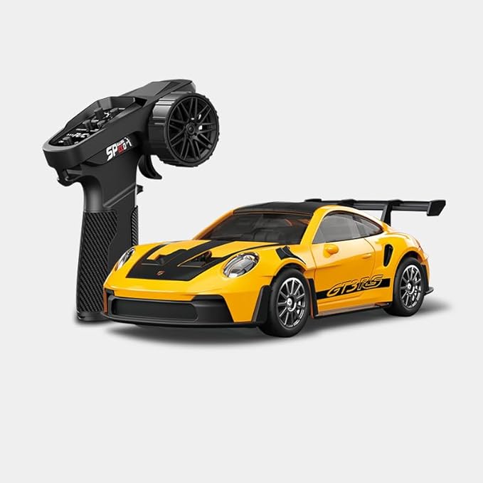 1/43 Scale RC Drift Car Mini 911 RC Model Car 2.4GHz 4WD RC Alloy Vehicles with Gyro &amp LED Lights for Adults Hobby Toys (Yellow)