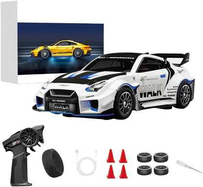 D43-02 1:43 Scale 2.4G Full Proportional 4WD Alloy RC Drift Car with Gyro System Silent Bearings Adjustable Speed &amp LED Lights for Adults High Speed Remote Control Racing Car