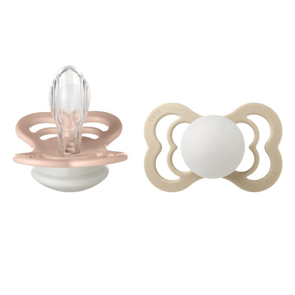 Bibs Supreme Silicone Pacifier for 6+ Months Toddlers 2-Pieces, Size 2, Blush Night/Vanilla Night