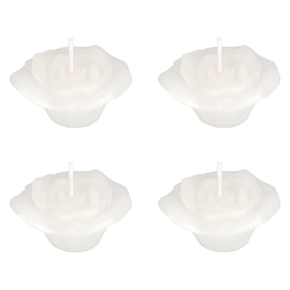 Mega Candles 4 pcs Unscented Rose Petals Flower White Floating Candles, Hand Poured Wax Candle 2 Inch Diameter, Home Décor, Wedding Centerpieces, Holidays, Occasions, Events, Festivities