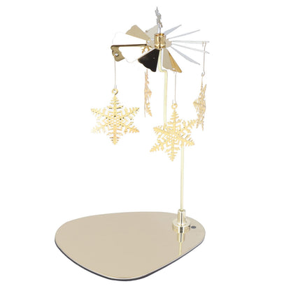 Rotating Candle Holder, Romantic Heat Activated Spinner Decor for Home Wedding Stainless Steel Gold Snowflake 18cm with Round Tray No Candle Cup