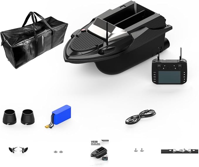 V080 Remote Control Bait Boat 12V High-Speed RC Bait Boat with 9 Fishing Zones and 180 Waypoints