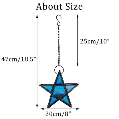Stunning Star Glass Votive Tea Light Candle Holder Hanging Lighting Lantern Wedding Birthday Party Home Garden Decoration (Blue)