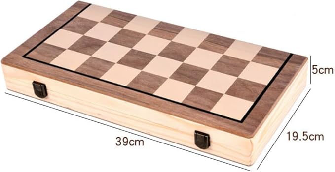 Wooden Chess and Checkers Set 2-in-1 – Folding Board with Storage Classic Staunton Chess Pieces and Checker Chips Portable Travel Game for Kids Adults Beginners and Family Fun