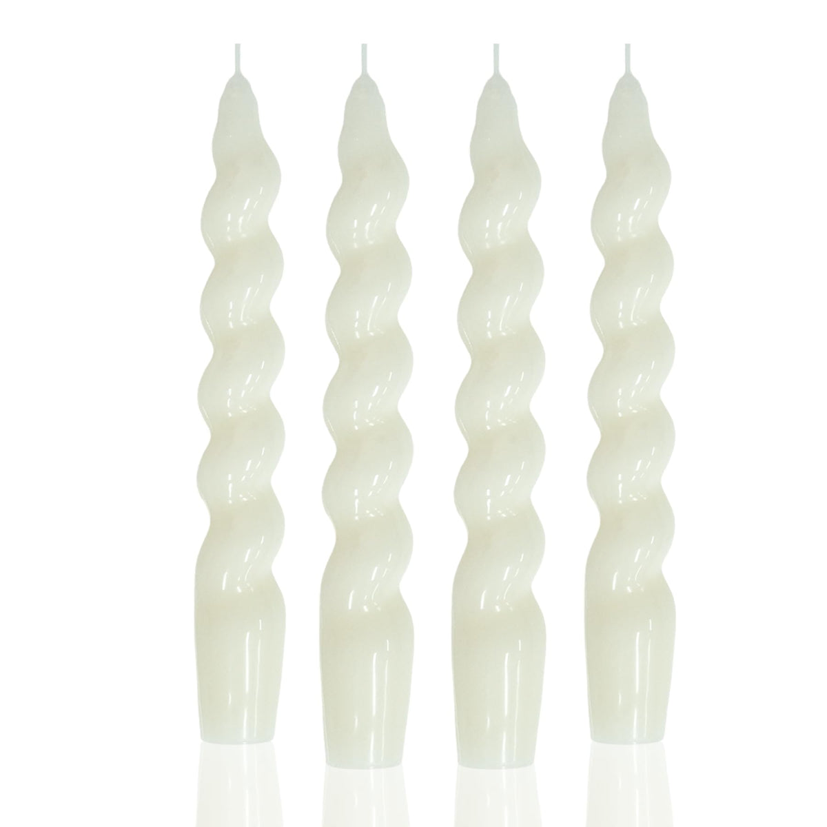 MAITREYA White Spiral Taper Candles - Conical Stick Candles, Handmade Twisted - Set of 4 for Decoration, Weddings, Party, Church - Unscented, Dripless, 7.5 inch