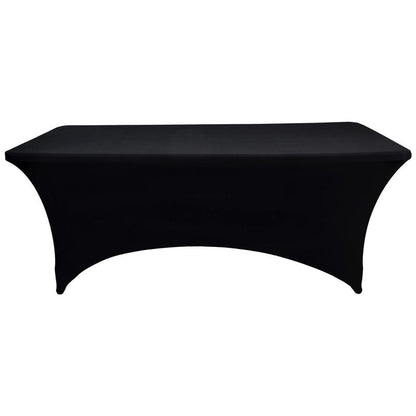 ZarzaaSik 2-Pack 4ft Black Spandex Table Covers for Rectangular Folding Tables - Wrinkle Resistant Stretch Tight Table Cloths - Ultimate Fitted Table Protector for Parties, Banquet, and Wedding