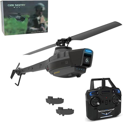 C128 RC Military Aircraft 2.4G 4CH Remote Control Helicopter with Camera for Adults Single-Rotor Aileronless Indoor Outdoor-RTF (2 Batteries)