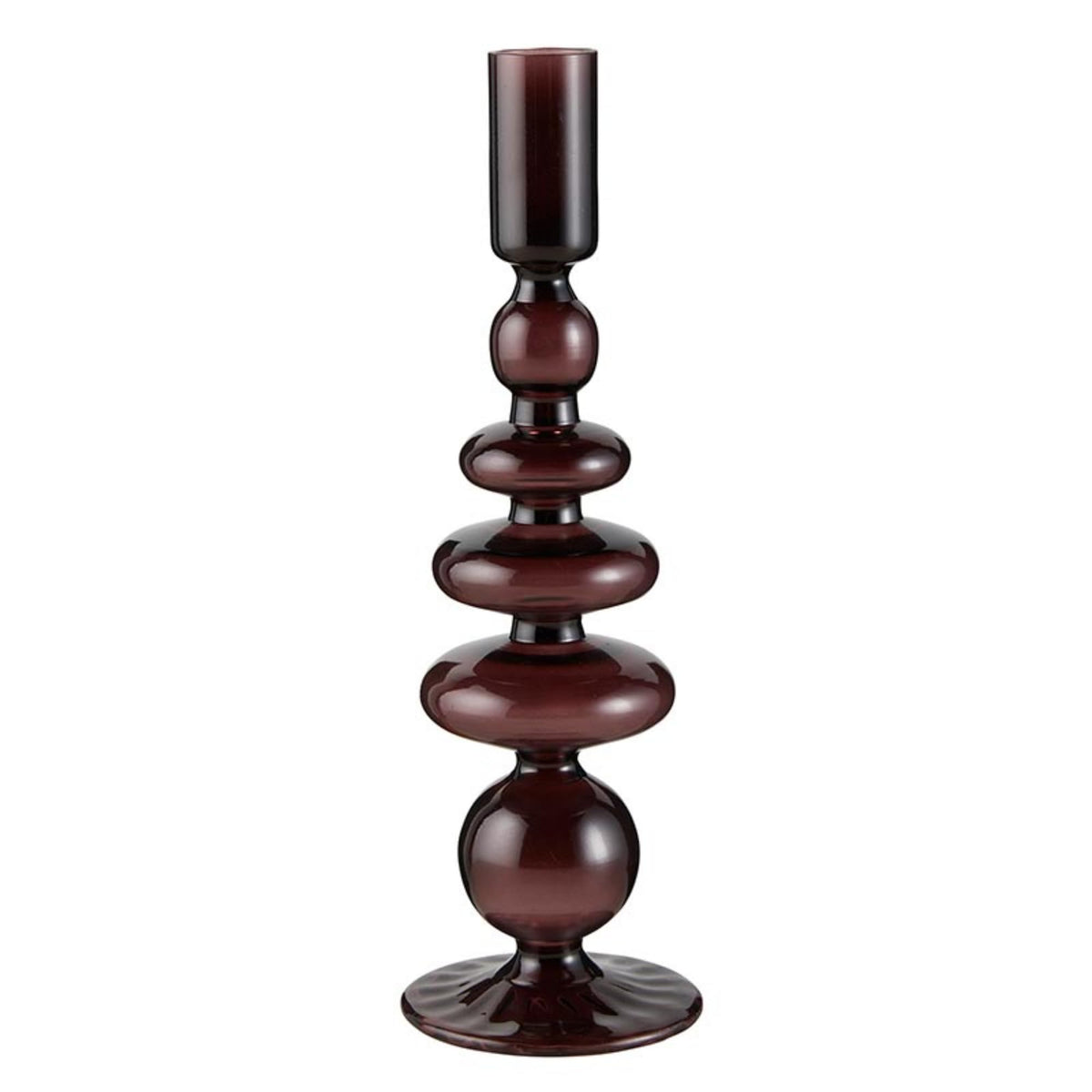 47th & Main Holder for Taper Candle Glass Candlestick Candleholder, 10-Inches High, Plum