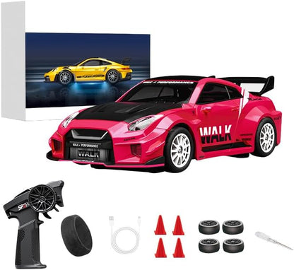 D43-02 1:43 Scale 2.4G Full Proportional 4WD Alloy RC Drift Car with Gyro System Silent Bearings Adjustable Speed &amp LED Lights for Adults High Speed Remote Control Racing Car