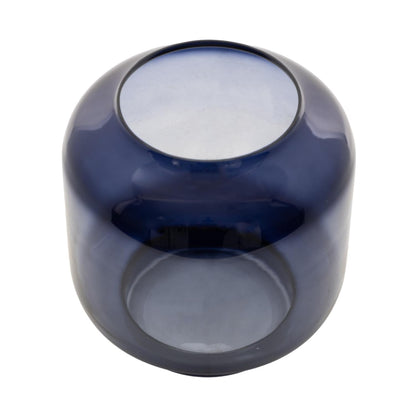 Deco 79 Glass Room Hurricane Lamp Tinted Wide Hurricane Candle Holder with Elevated Base, Table Centerpiece Lamp 7" x 7" x 8", Blue