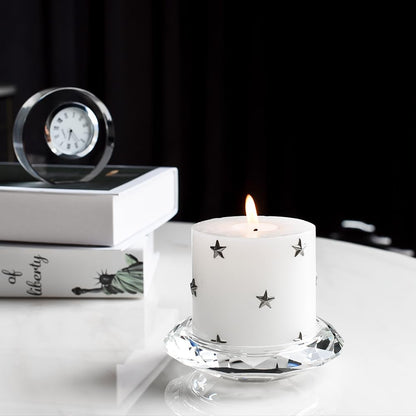 DONOUCLS Crystal Candle Holders Pillar Candlestick Decorations for Home Party Dinner Christmas Suitable for Large Cylindrical Candles Hand-Cut 4.3'' X 1'' Clear