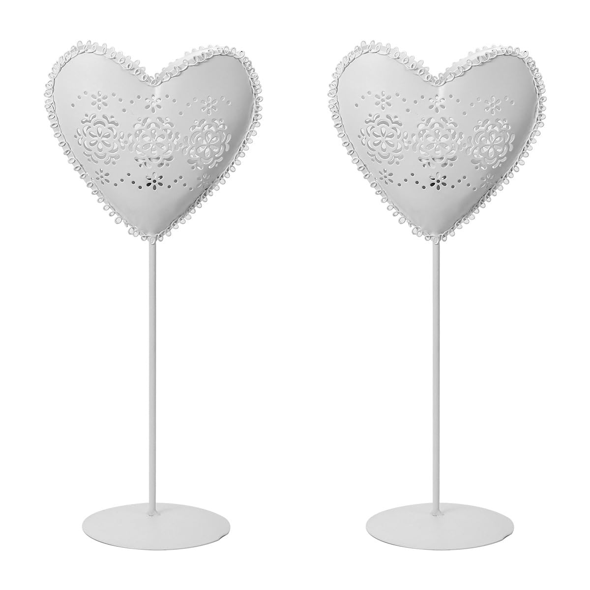 Metal Heart Shaped Candle Holder - White Heart Candlestick Candle Organizer - Iron Candlestick Lantern for Wedding Party Valentine Day Candlelight Dinner Tabletop Decoration - 2PCS