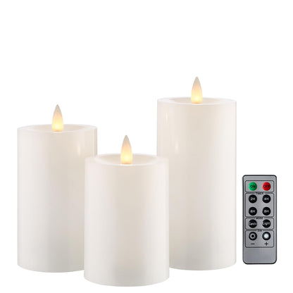 CozierGlow Flameless Pillar Candles Flickering with Remote Timer, Battery Operated LED Candles Up to 400 Hours, 3D Moving Flame Real Wax Candles. (White)