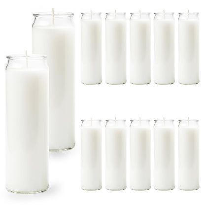 Trxvxo 12 PCS White Candles in Glass, 2 Inch x 8 Inch Unscented Prayer Candle,Suitable for Various Occasions Such as: Memorials, Religious, Catholicism, Churches, Altars, Vigils, etc.