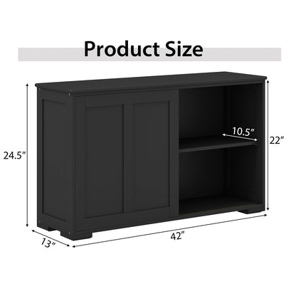 Byroce Buffet Cabinet Sideboard, Wood Storage Credenza Cupboard with Adjustable Shelf & 2 Sliding Doors, Stackable Coffee Bar Cabinet Console Table for Dining Room, Living Room, Kitchen (1, Black)
