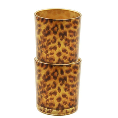 OSALADI Glass Candle Holder Tealight Stand Cup Fragrance Warmer Leopard Print Candlestick Holder Desktop Centerpiece for Home Wedding Decor