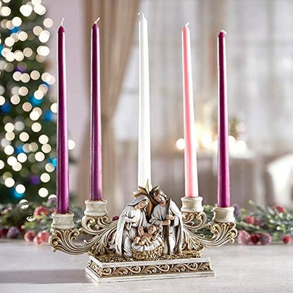 Needzo Advent Candle Holder - Gold Tone Holy Family Nativity Scene | 11 x 6.5 Inches Christmas Decoration
