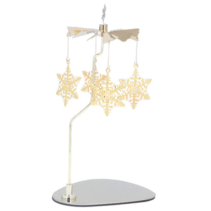 Rotating Candle Holder, Romantic Heat Activated Spinner Decor for Home Wedding Stainless Steel Gold Snowflake 18cm with Round Tray No Candle Cup