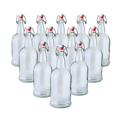 FastRack Swing Top Glass Bottles |33 oz – Pack of 12 | Clear Flip Top Glass Bottles for Home Brewing, Carbonated Drinks, Kombucha, Fermentation, Water | Food Grade – ECO Friendly