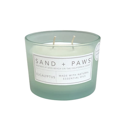 Sand + Paws Scented Candle - Eucalyptus - Additional Scents and Sizes –Luxurious Air Freshening Jar Candles Neutralize pet Odors and Enhance Home décor – 100% Cotton Lead-Free Wicks - 12 oz