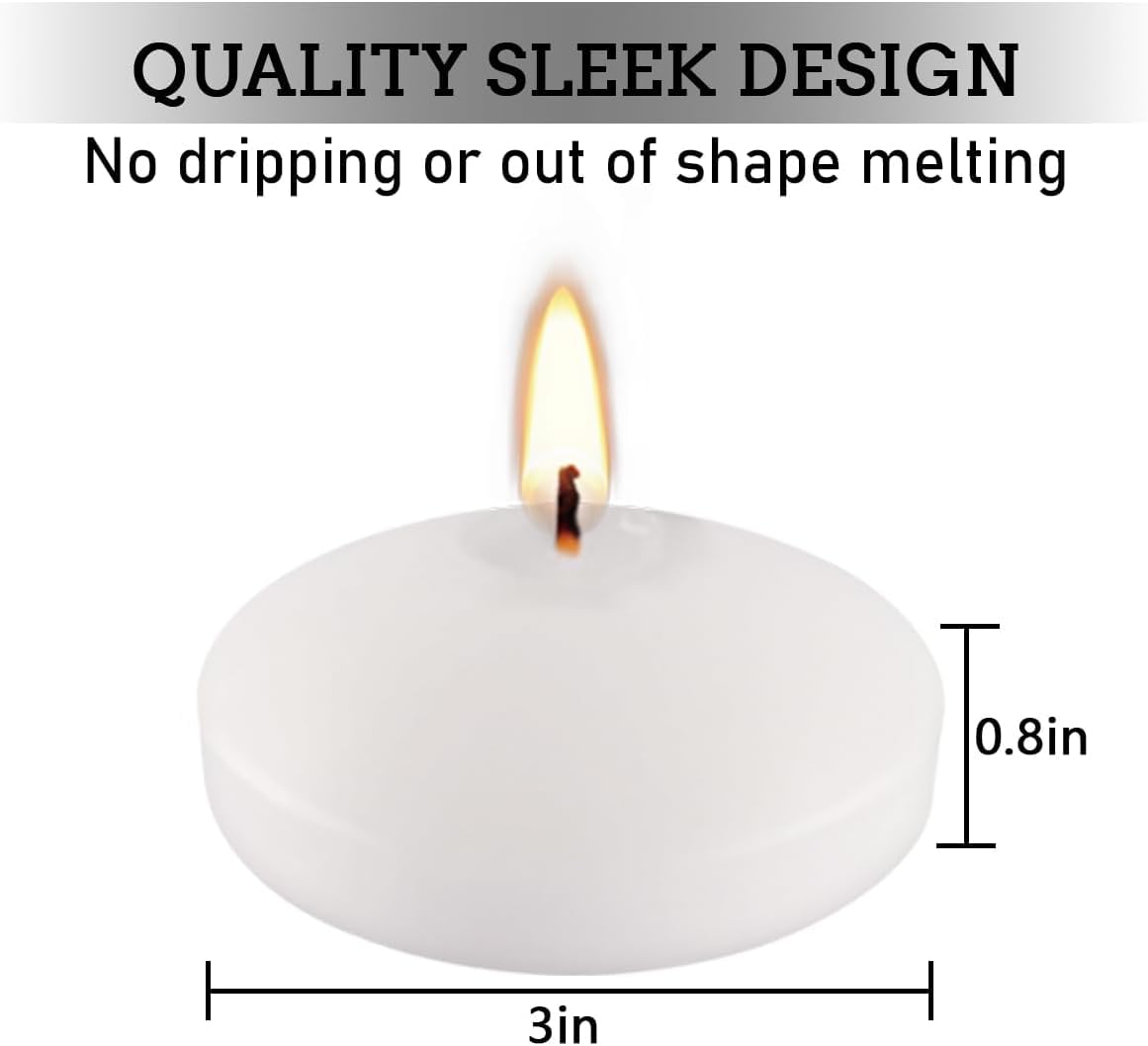 72 Floating Candles, Smoke-Free and odorless, Burning continuously for 8-10 Hours, White, 3-inch Floating Candles, Suitable for Valentine's Day, Weddings, Holidays, Home Decoration