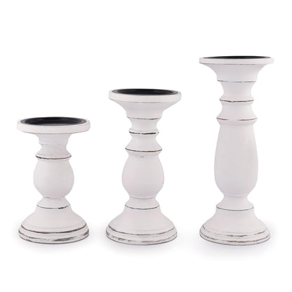 Samhita Set of 3 Wood Candle Holders – Hand Carved Decorative Candle Holder for Living Room or Table Centerpiece