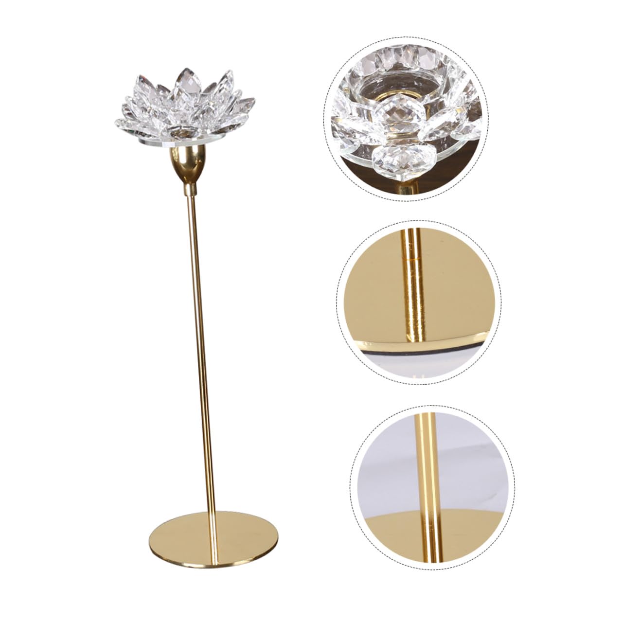 TOVINANNA Modern Simple Metal Candle Holder Small Crystal Lotus Candlestick Decorative Golden Wedding Candle Stand for Dining Room and Romantic Candlelight Dinner