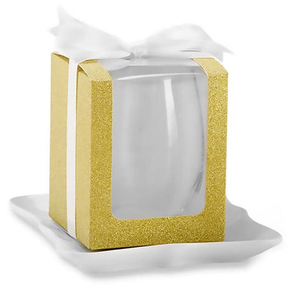 Kate Aspen, Gold Shimmer Display Gift Box, Gift/Party Favor, can hold 9 oz. Stemless Wine Glass (Set of 12)